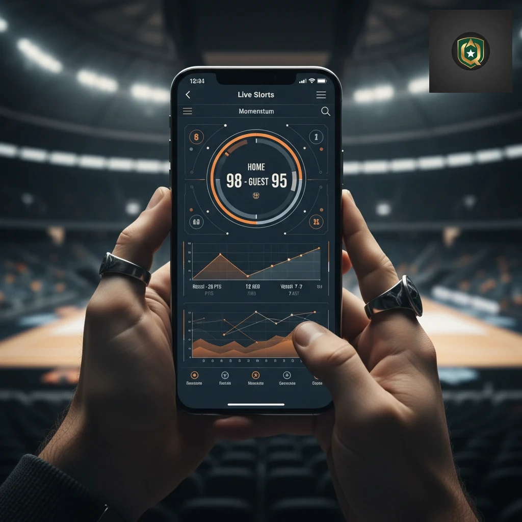Smartphone che mostra statistiche sportive e quote aggiornate in tempo reale.